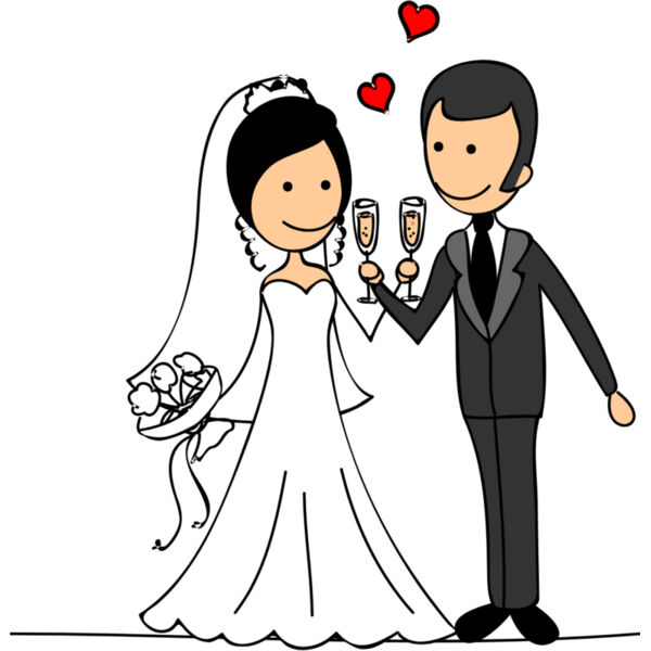 Cartoon Wedding Groom Bride Champagne Glasses 1 Thumbnail