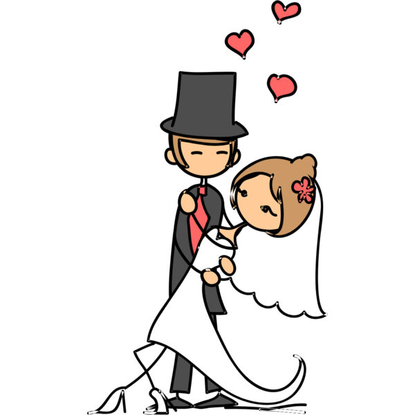 Cartoon Wedding Groom Bride Hug 6 Thumbnail